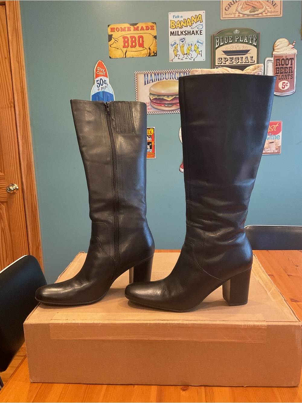 J. JILL KATIE TALL BOOTS BLACK LEATHER WOMENS SZ 8 MADE IN BRAZIL HEELED ZIP UP
